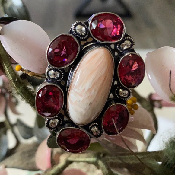 Vintage Jewelry - Vintage 925  scolecite garnet ring